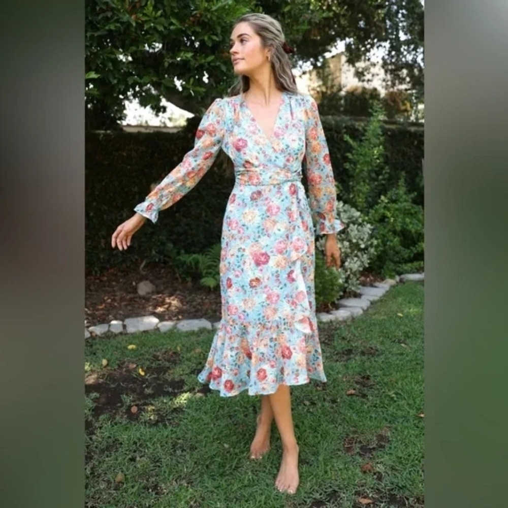 Adelyn Rae Multicolor Floral Long Sleeve Dress
